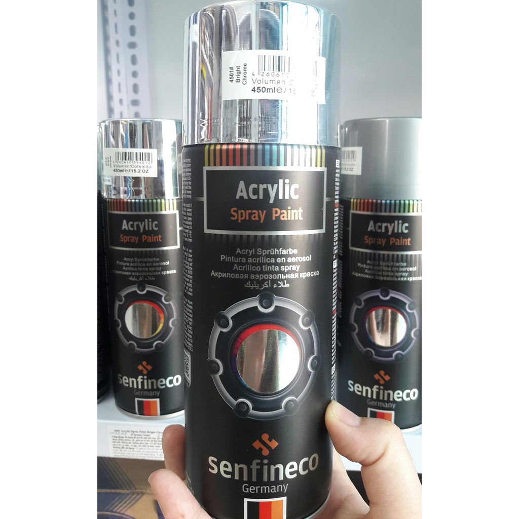 [ Cao Cấp ] Chai xịt Sơn Acrylic Spray Paint Bright Chrome SENFINECO 4501 (400ml) chrome màu xám Hàng Đức Chính Hãng.