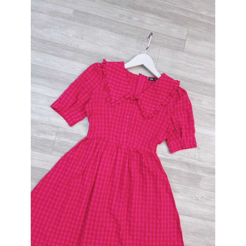 Váy kẻ cổ bèo cúc bọc,đầm dáng dễ mặc,cổ bèo xinh xinh đáng yêu, trẻ trung,chất thô mềm