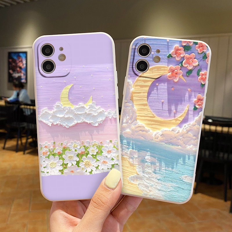 Ốp lưng 12Promax mây trăng hoa siêu dễ thương viền vuông bảo vệ camera Ốp iphone6/6s/7/8se2020/plus/x/xr/xsmax/11/13/Pro