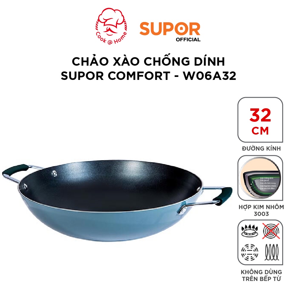 Chảo xào chống dính Supor Comfort 32, 36cm W06A32/W06A36