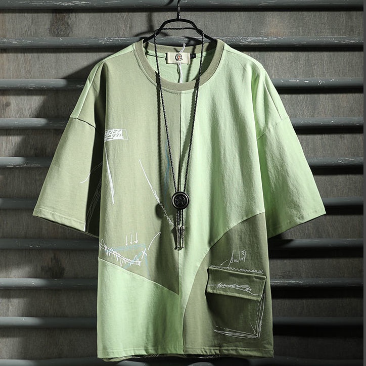 Áo Thun Tay Ngắn Dáng Rộng Phong Cách Hip Hop Hồng Kông Cá Tính Cho Nam