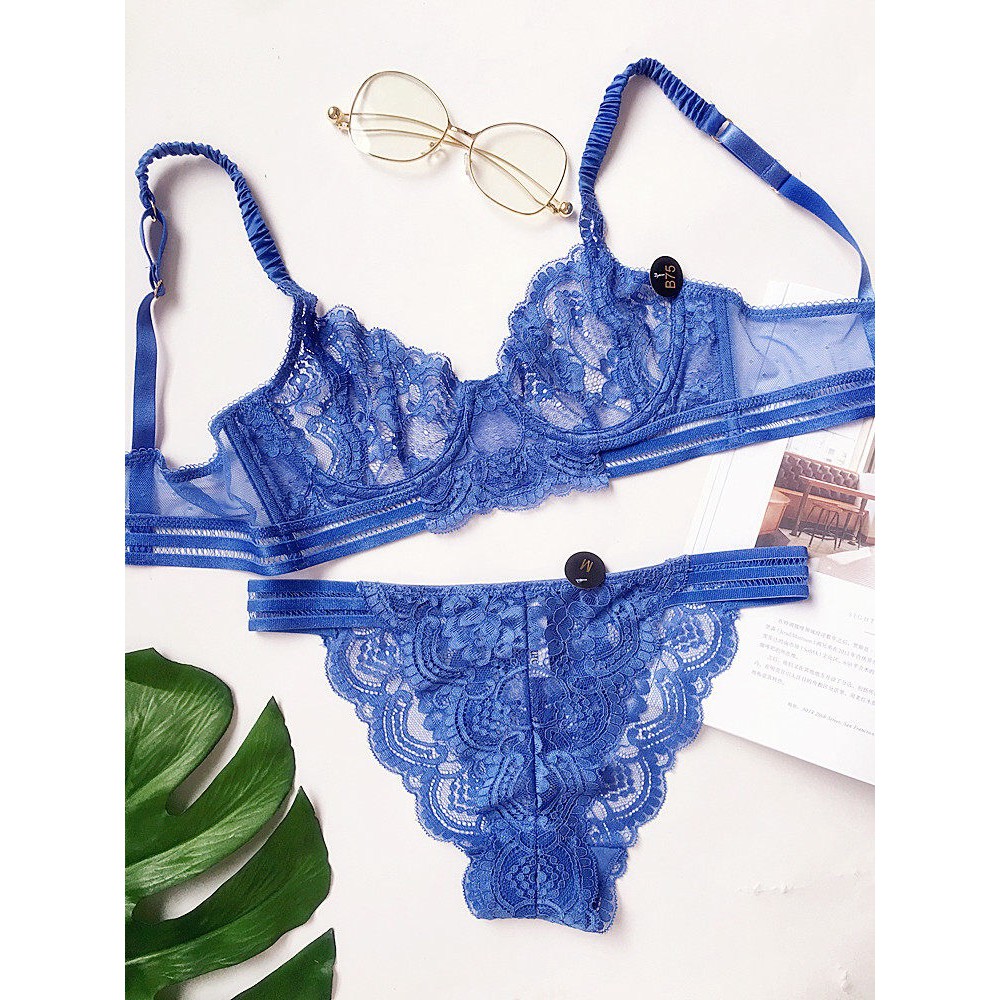 Bộ đồ lót B027 PD khuy vàng ren mút mỏng có gọng | BigBuy360 - bigbuy360.vn