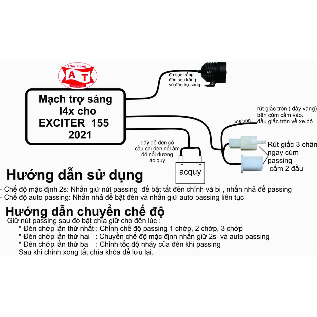 Mạch Passing Đèn Trợ Sáng L4X Sử Dụng Trên Nút Passing Zin của xe EX150 2019