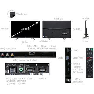 _ Tivi SONY 49 inch 4K Smart Tivi màu đen KD-49X8000G