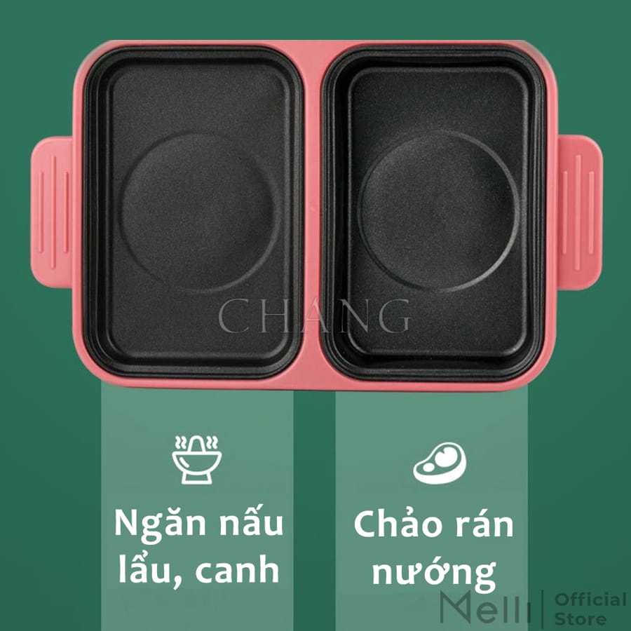 Bếp Lẩu Nướng  2 Ngăn SHABAN Cao Cấp,Nồi Lẩu Nướng 2 In1 Điều Chỉnh Nhiệt Độ Siêu Chống Dính, Đa Năng, Tiện Lợi