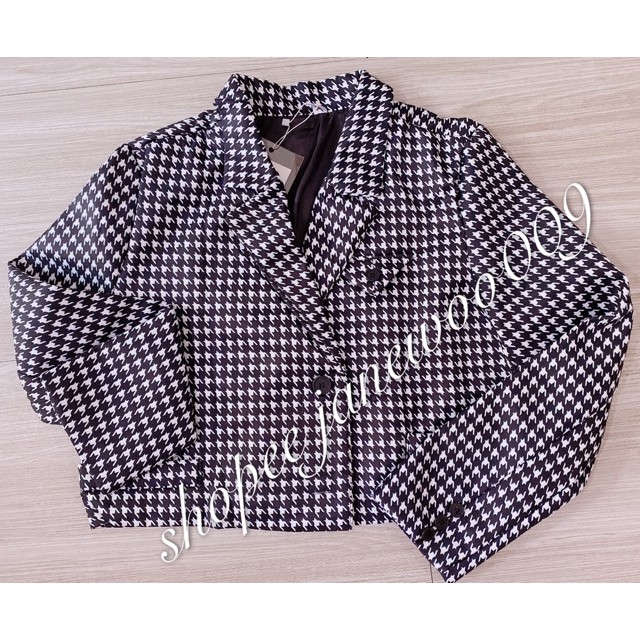 JANE Áo khoác vest croptop kẻ ô Trắng - Đen cá tính J0415 | BigBuy360 - bigbuy360.vn