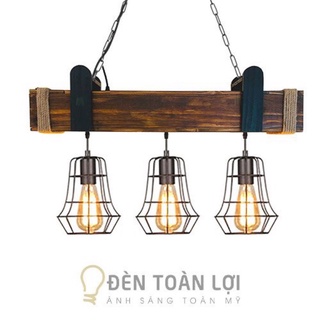 Đèn thả hộp gỗ 3 lồng sắt độc đáo cho quán cafe (Chưa bóng)- Đèn toàn lợi