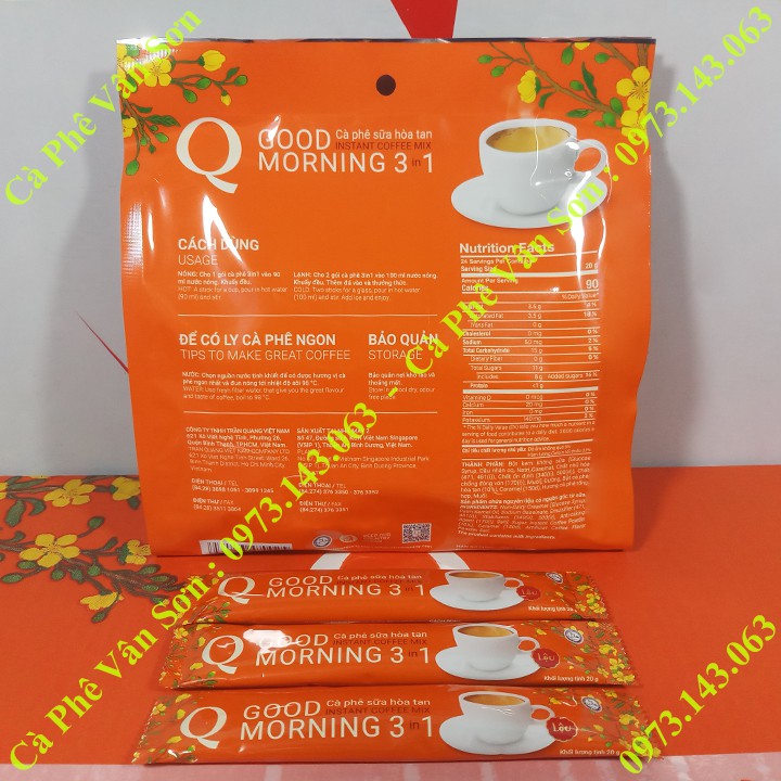 03 bịch cà phê sữa Good morning Trần Quang 480g (24 gói dài * 20g) mẫu xuân 2022 | BigBuy360 - bigbuy360.vn