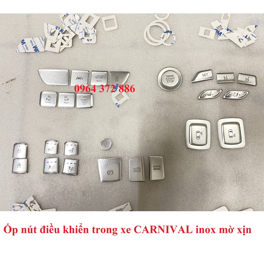 Bộ ốp nút điều khiển trong xe KIA Carnival 2021 - 2022 Full bộ 28 chi tiết nút nhôm mờ hàng xịn, start stop, ốp nội thất