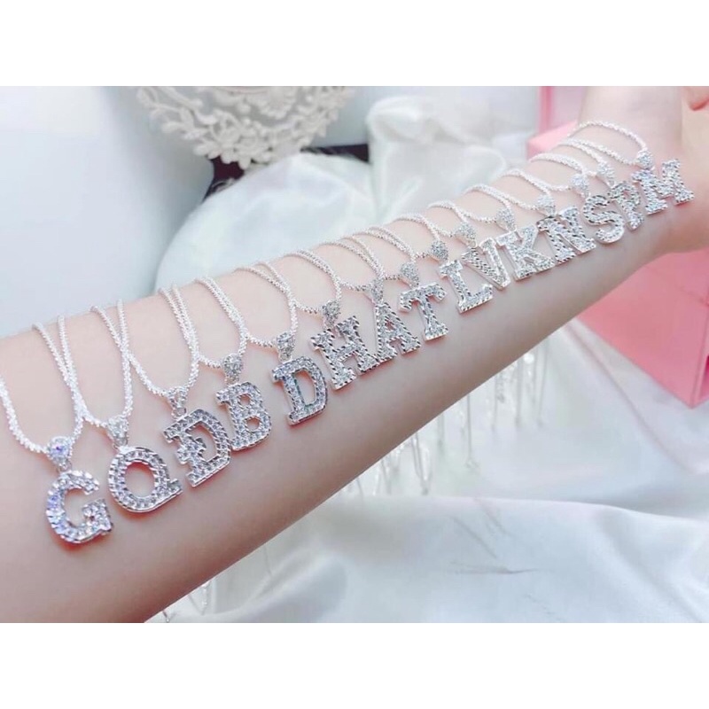 DÂY CHUYỀN BẠC MẶT CHỮ CÁI ĐÍNH ĐÁ CỰC XINH - DÂY CHUYỀN BẠC
