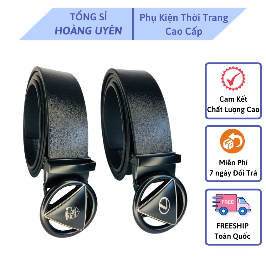 Dây lưng nam Da Bò ⚡ LOẠI CAO CẤP ⚡ thắt lưng nam khóa tự động mặt đen tròn phong cách thời trang Hàn Quốc