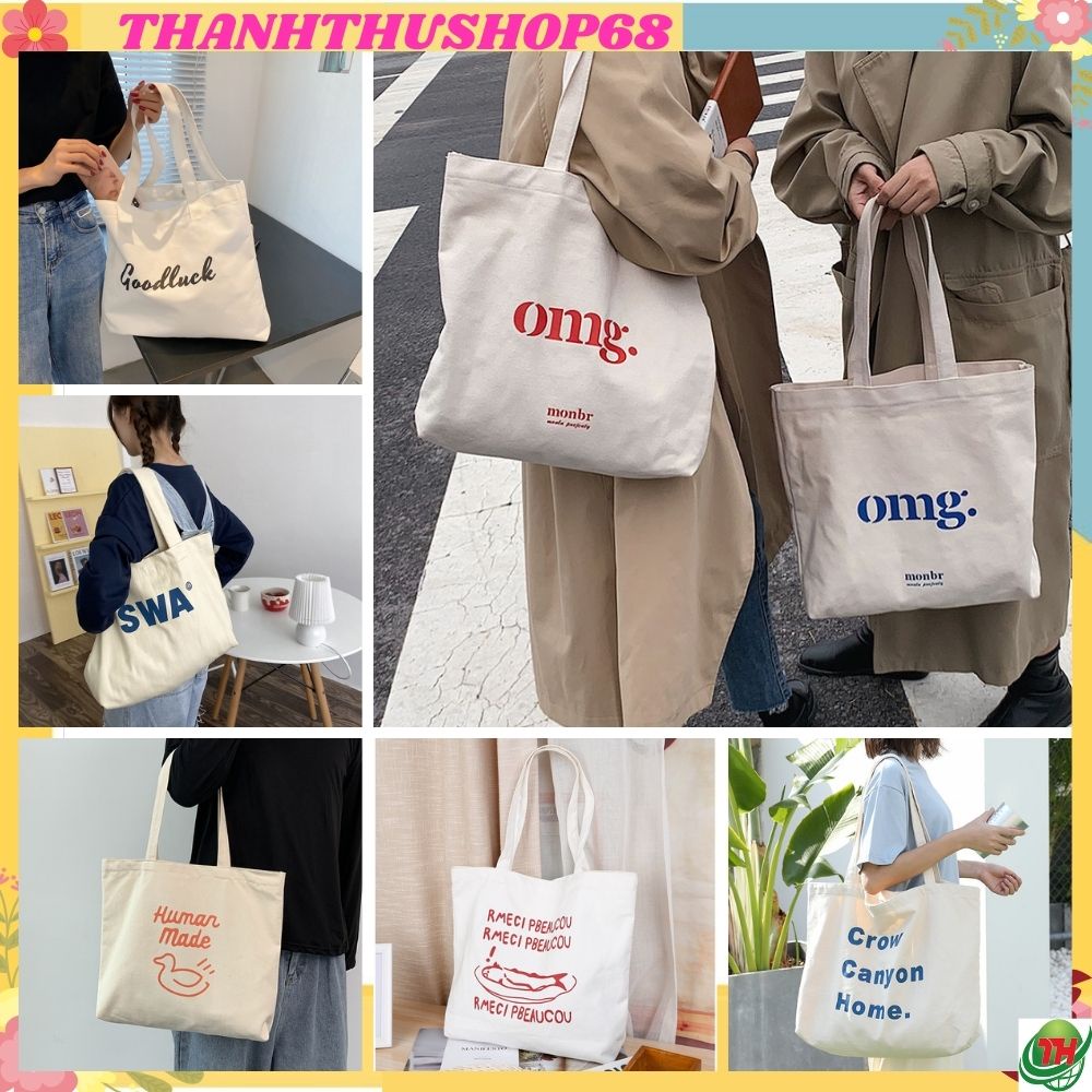 Túi tote túi vải canvas phong cách Hàn Quốc dáng vuông Thanhthushop68 558