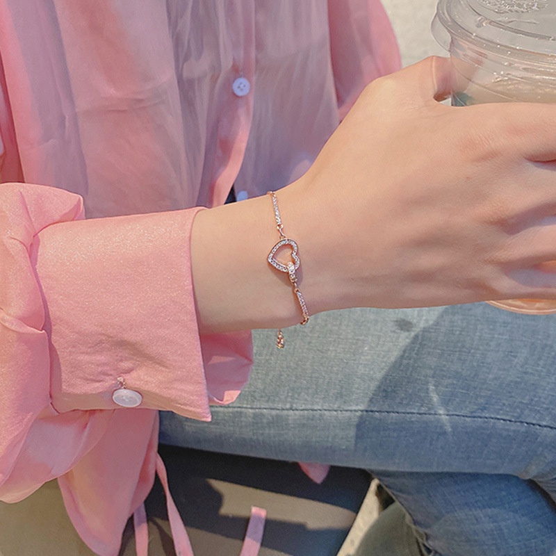✨✨Vòng đeo tay nữ trái tim dây cài đính đá lắc tay