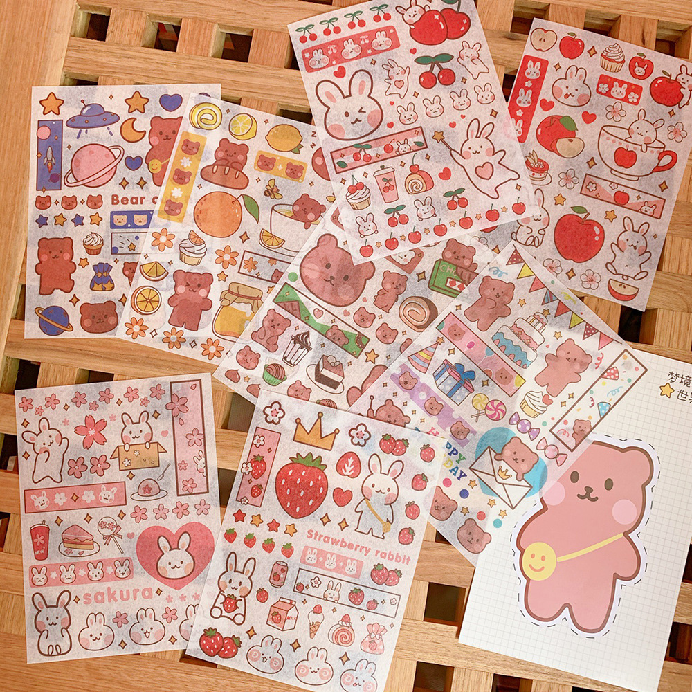 Set sticker decal dán trang trí thỏ gấu vũ trụ 4 tấm - HD01