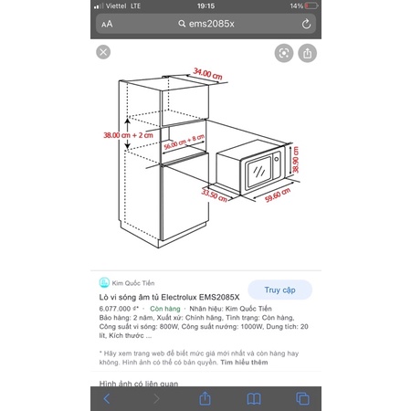 Lò vi sóng âm có nướng Electrolux EMS2085X 20 lít