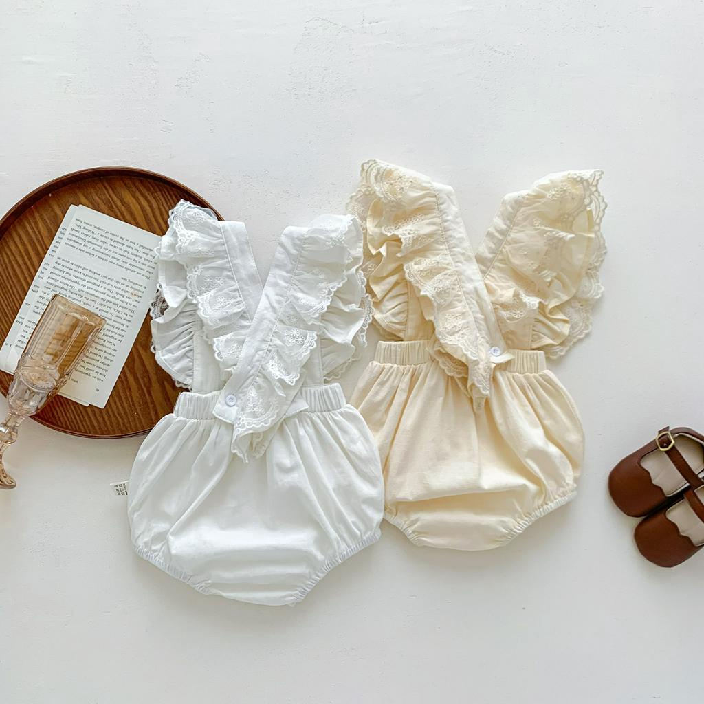 Bộ Áo Liền Quần Tay Cánh Tiên In Hoa Thời Trang Mùa Hè Cho Bé Gái 0-2 Tuổi
