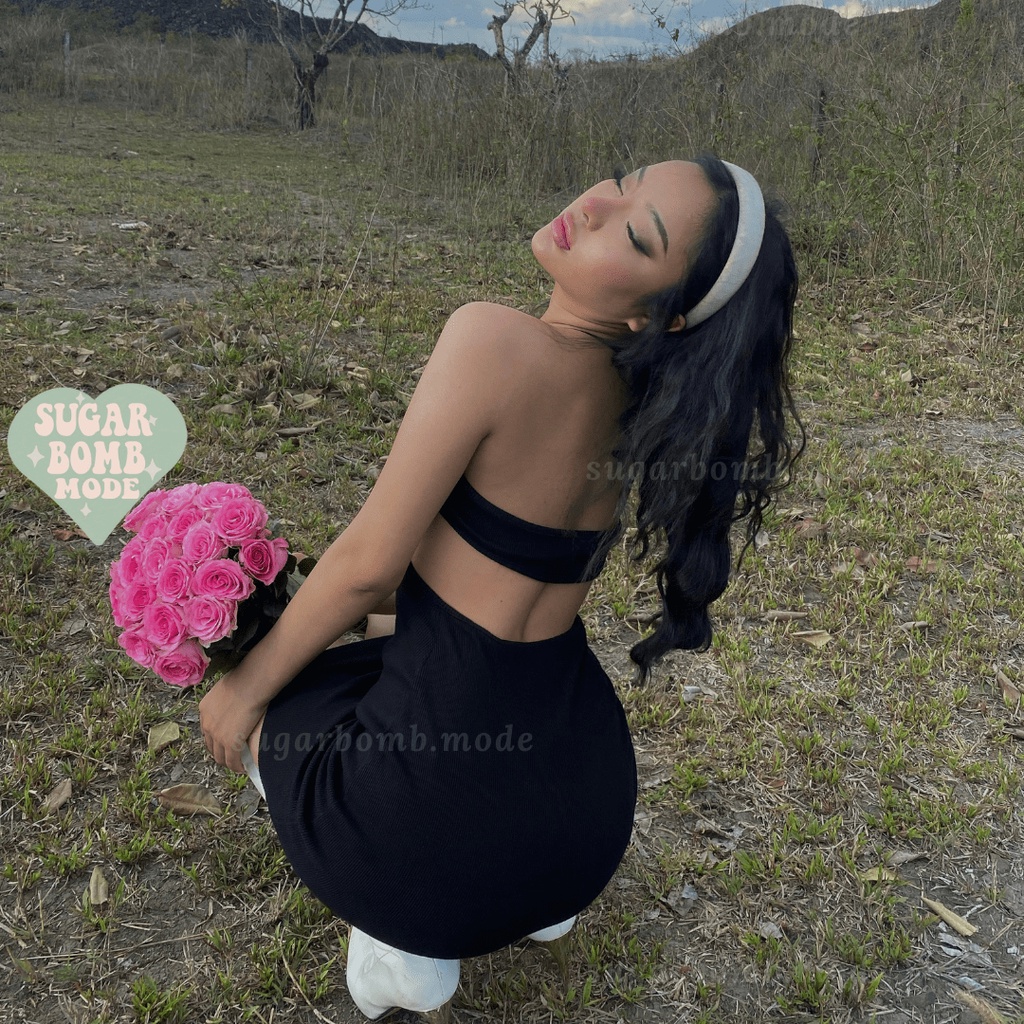 Đầm Body Sexy 2 Dây Hở Lưng Váy Ôm Đen Cut-out Thun Sang Chảnh Đi Dạo Phố Sugarbomb.mode