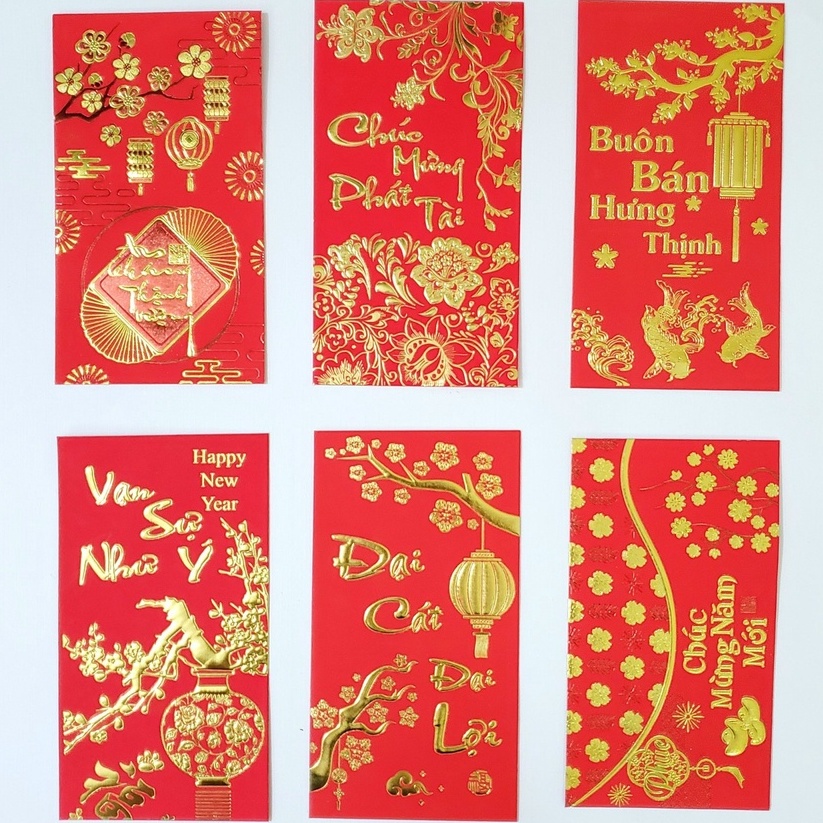 Set 6 bao lì xì đỏ, vàng truyền thống (mẫu ngẫu nhiên)