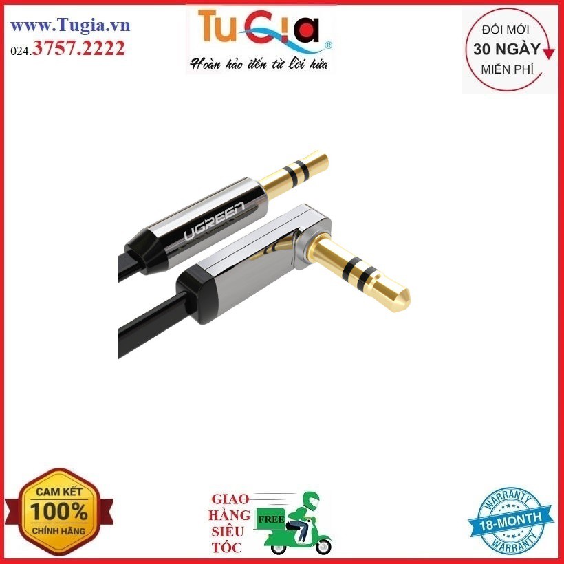 Dây Audio 3.5mm dẹt,mạ vàng 1 đầu vuông 90, TPE dài 1m UGREEN AV119 10597 - Hàng Chính Hãng.
