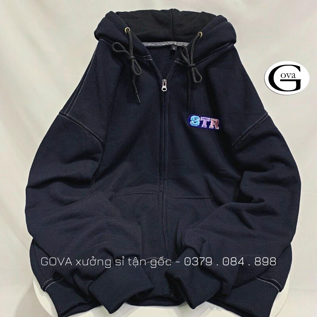 Áo Khoác Nỉ STR Dây Kéo Nam Nữ Ulzzang Unisex Form Rộng Chữ Thêu Đẹp GOVA