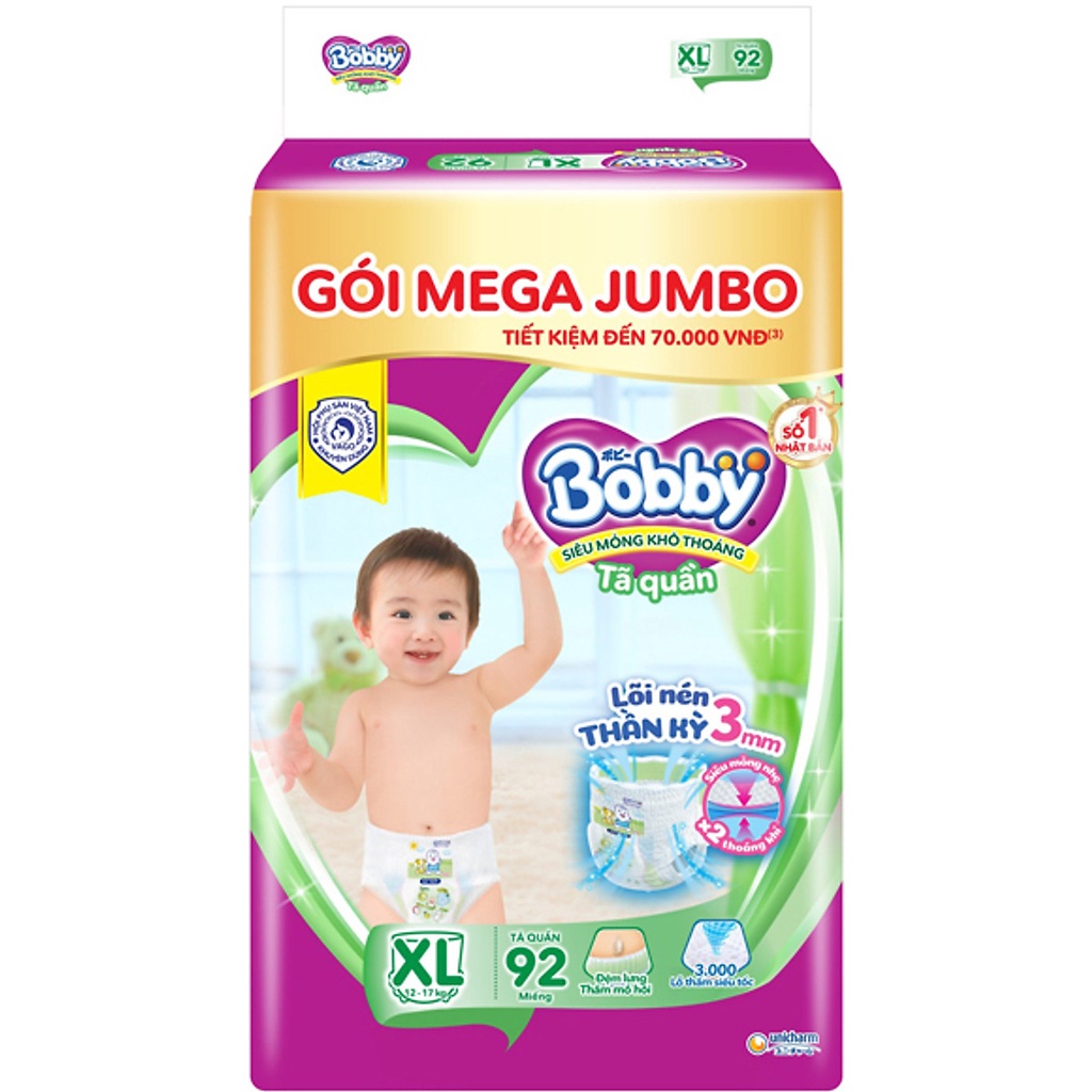 TÃ QUẦN BOBBY GÓI MEGA JUMBO SIZE XL92/XL92+12 MIẾNG