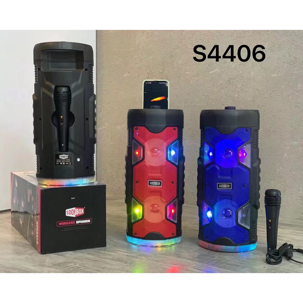 Loa Bluetooth siêu trầm di động SOONBOX S4406 cho Karaoke trong nhà ngoài trời với USB/ TF/ LED Light/ FM
