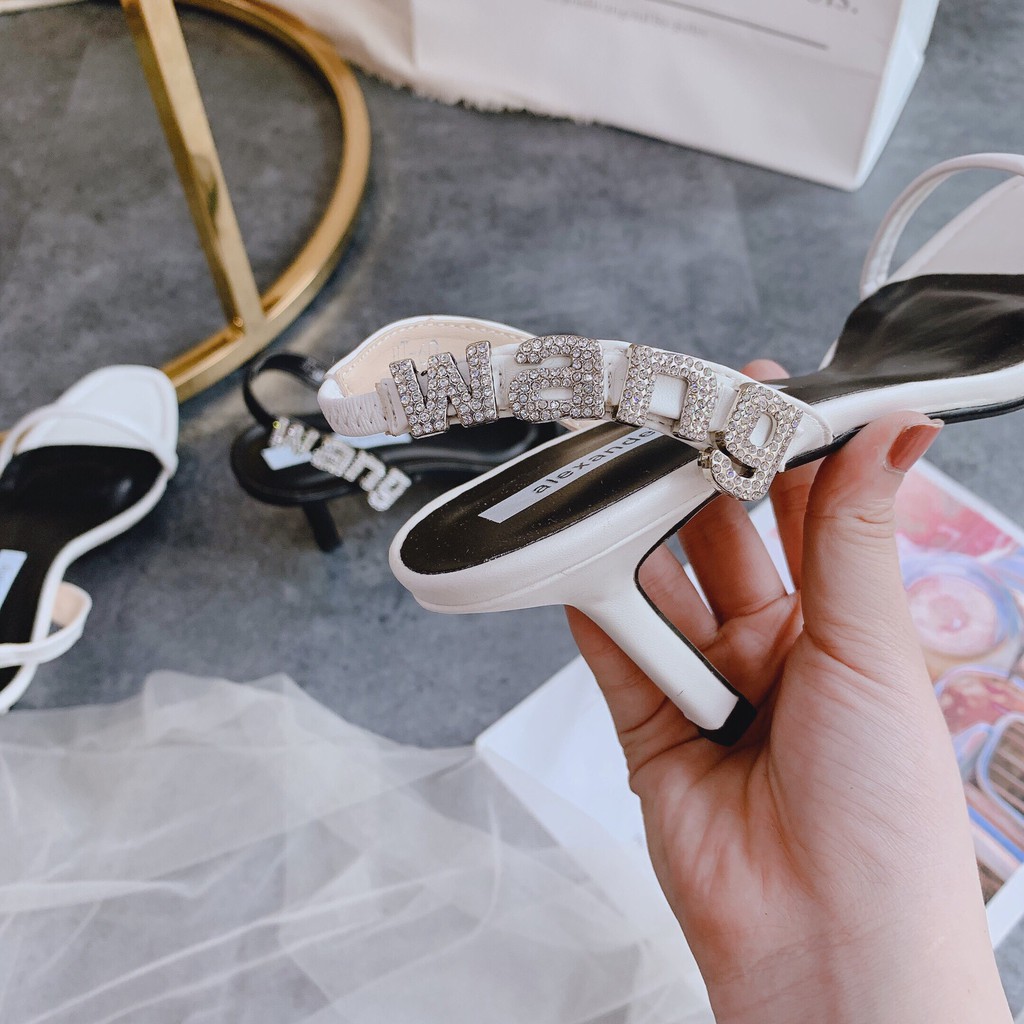 Giày sandal cao gót quai ngang 5 phân đính đá