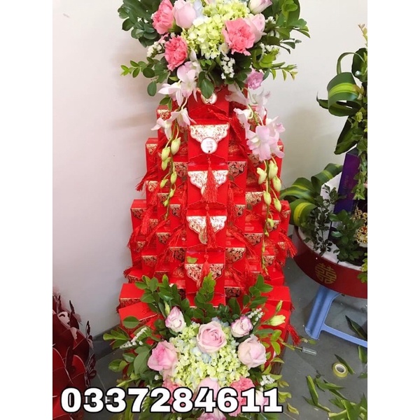 Combo 100 vỏ hộp giấy hoa văn kèm dây tua đỏ