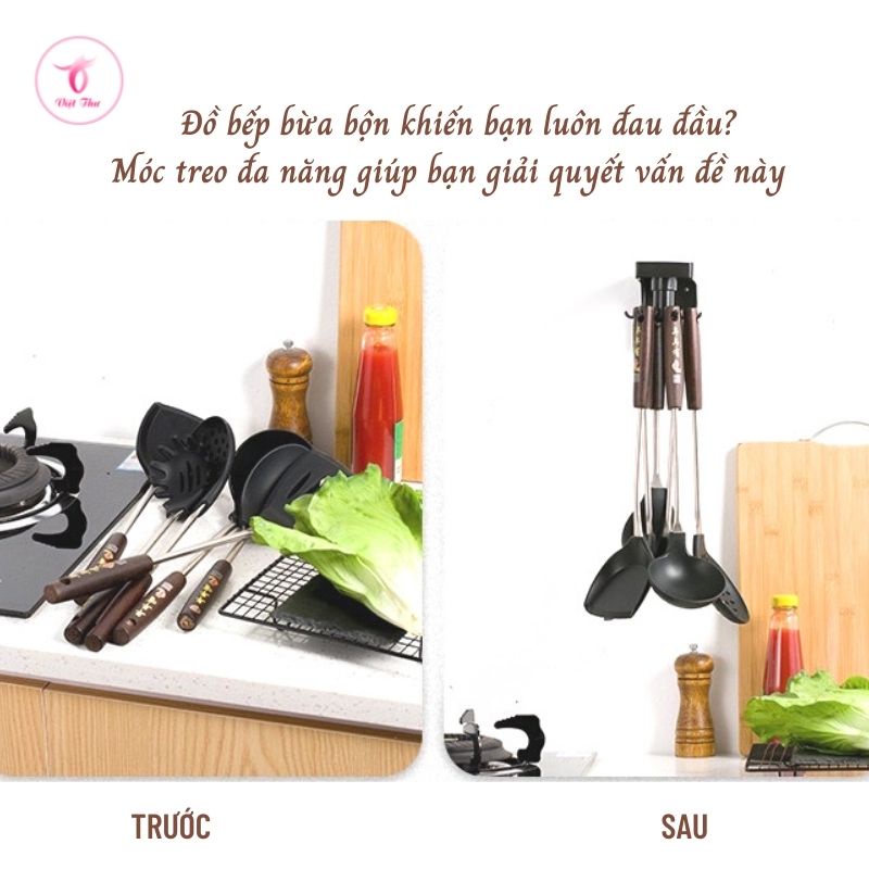 Móc dán tường chịu lực, siêu dính, treo đồ nhà bếp, 6 nhánh, xoay 360 độ, nhựa abs cao cấp Việt Thư