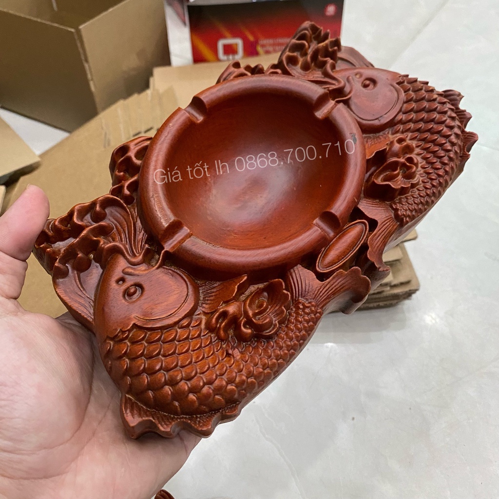 Gạt tàn thuốc chạm song ngư gỗ hương nguyên khối