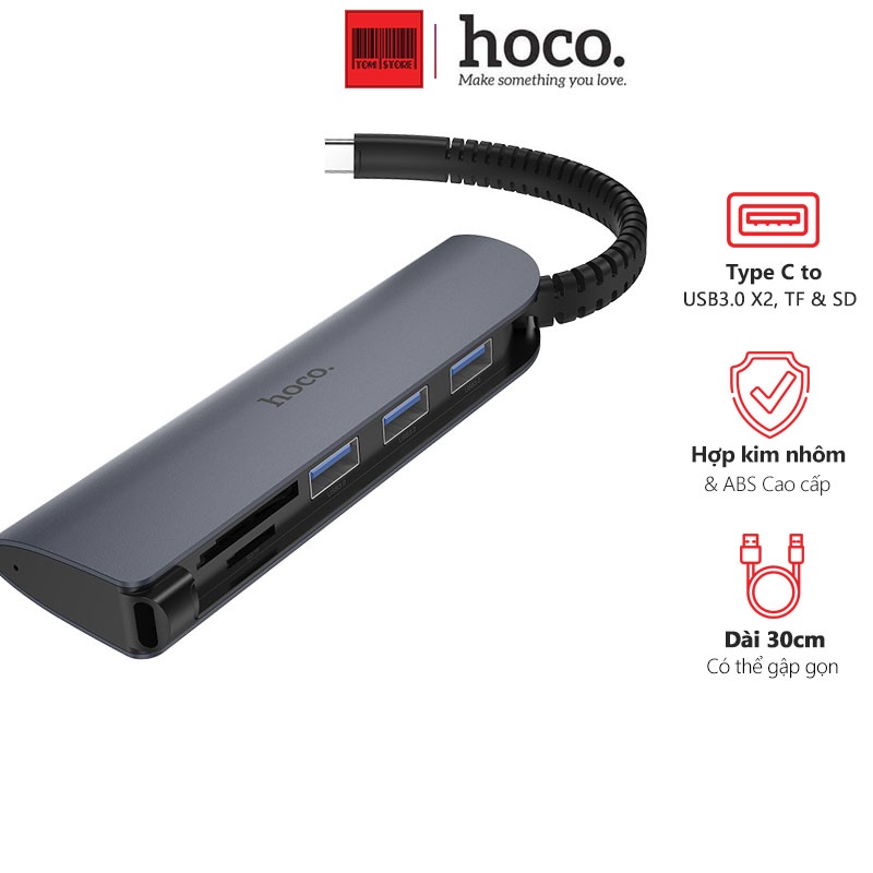 Bộ hub chuyển đổi đa năng từ Type-c sang USB 3.0* 3 + SD + TF Hoco HB17 -Bọ hub dùng cho macbook, windows, điện thoại