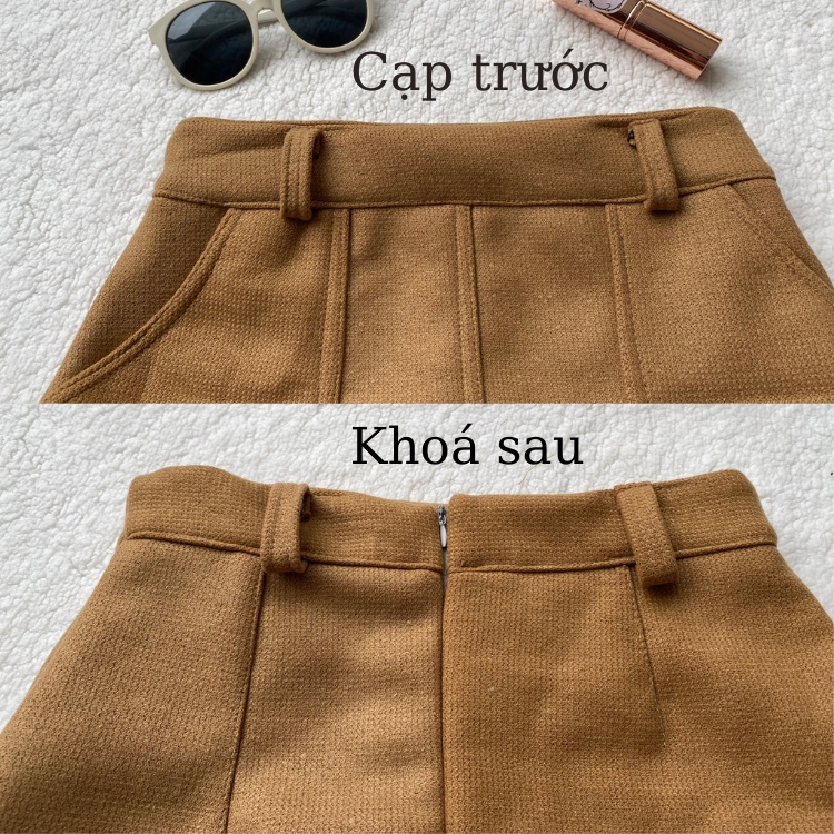 Chân Váy Nâu  form váy chữ A, dạ ép dày dặn