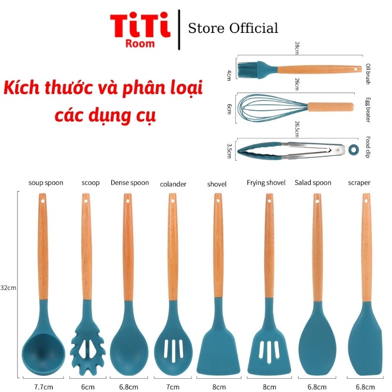 Bộ dụng cụ nhà bếp dùng làm bánh nấu ăn 11 món tiện lợi giá rẻ chất liệu silicon chịu nhiệt an toàn sức khỏe TiTi Room