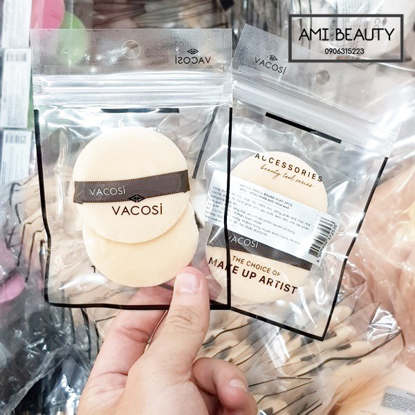 Bông phấn khô tròn size nhỏ - trung - lớn VACOSI ROUND PUFF BP01,BP08,BP09