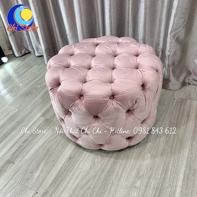 Ghế Đôn Sofa Tròn Cổ Điển Nhún Cao Cấp, Đôn Tròn Ngồi Bàn Trang Điểm (ĐK 50cm- Cao 45cm)