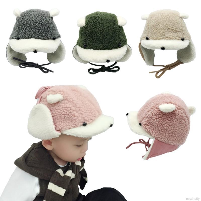 Mũ lông thiết kế có tai và dây buộc bằng chất liệu lông nhung giữ ấm dễ thương cho trẻ