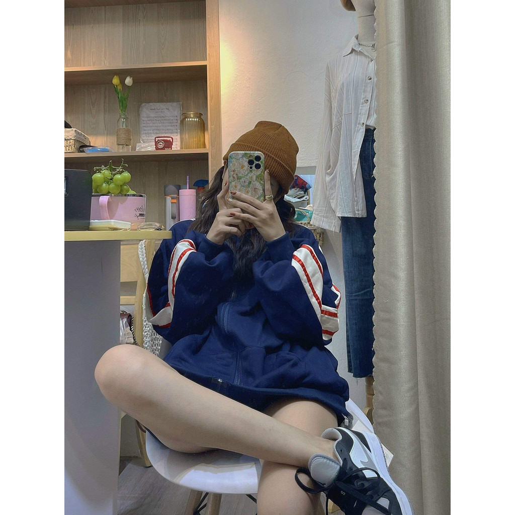 Set Áo Khoác Nỉ PITAO Kéo Khóa Sọc Tay Nam Nữ Unisex