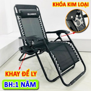 Ghế gấp xếp thư giãn SUMIKA 179A Khóa bằng kim loại,tặng khay để ly,bảo