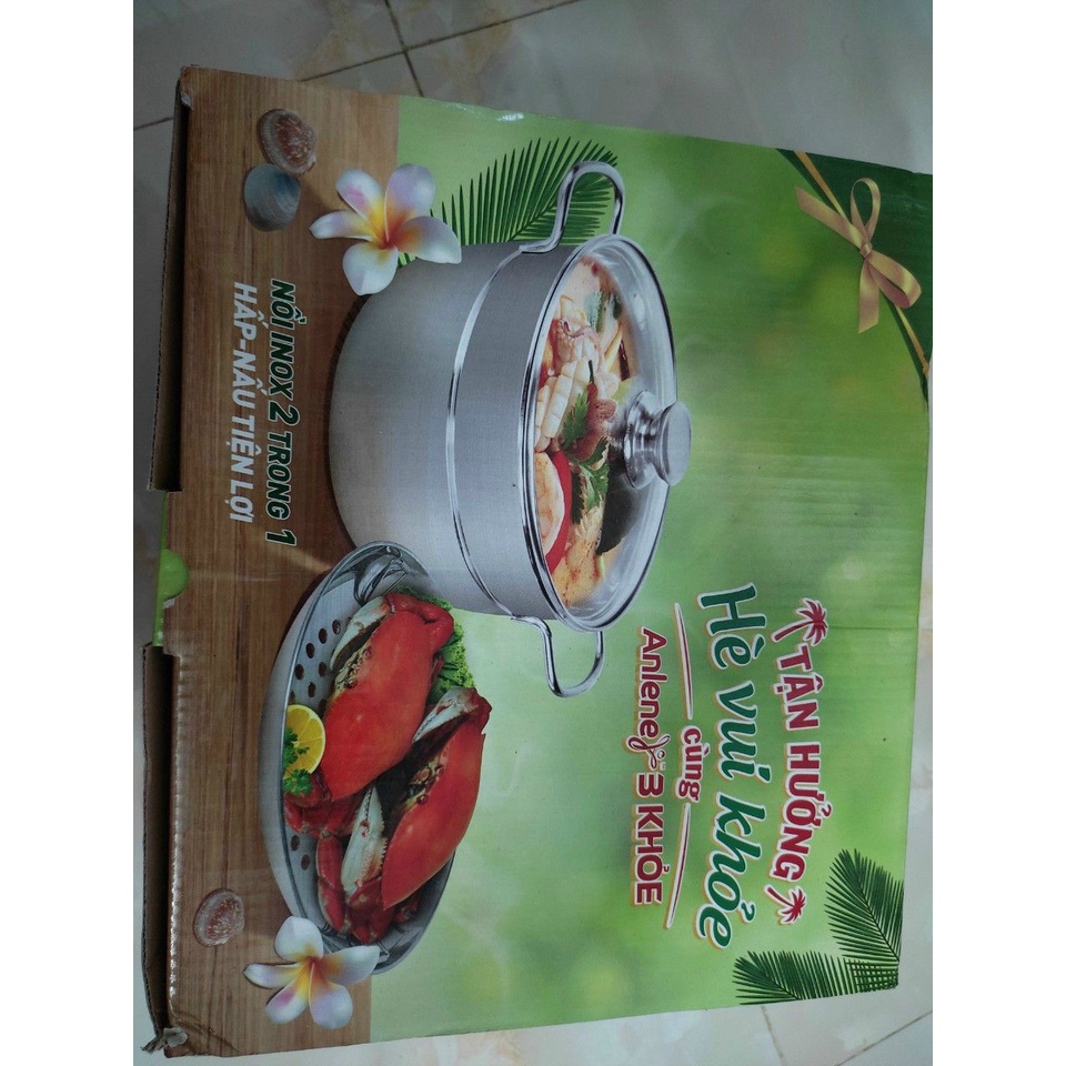 NỒI INOX 2 TRONG 1 NẮP KÍNH SIÊU BỀN QUÀ TẶNG ANLENE