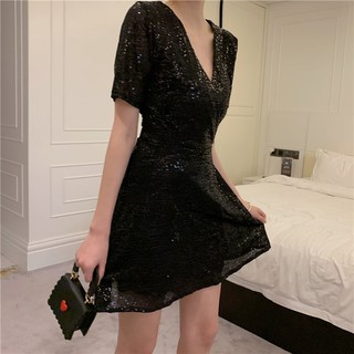 ORDER Đầm kim sa basic ( bạc và đen )