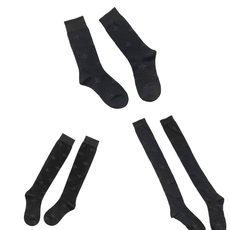 XIXI Tất Đen Dài Qua Gối Họa Tiết Đan Chéo Phong Cách Lolita Goth Cho Nữ