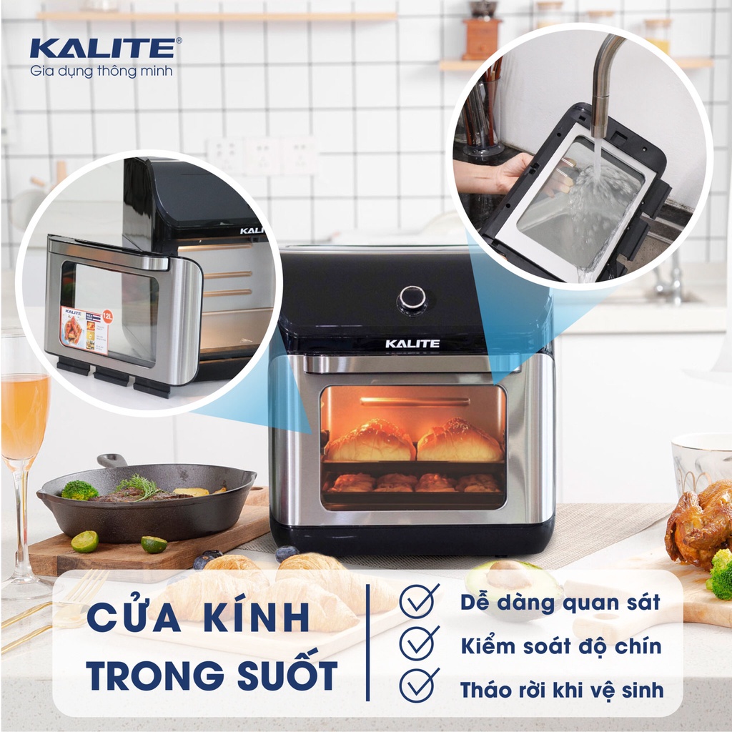 Nồi chiên không dầu kalite KL1200 (nồi chiên kalite Q12 bản mới), bếp chiên không dầu 12L, Chính hãng kalite + Quà tặng