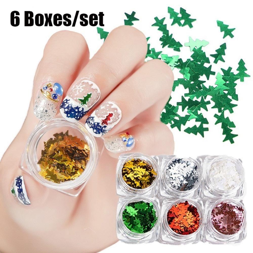 Miếng Dán Móng Tay Lấp Lánh Họa Tiết Cây Thông Giáng Sinh