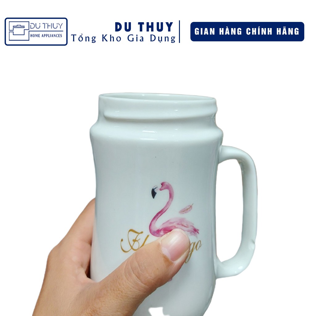 Ly sứ có nắp kính chất liệu sứ tráng men kiểu dáng đẹp mắt có quai cầm, thiết kế eo dễ cầm nắm tiện dụng