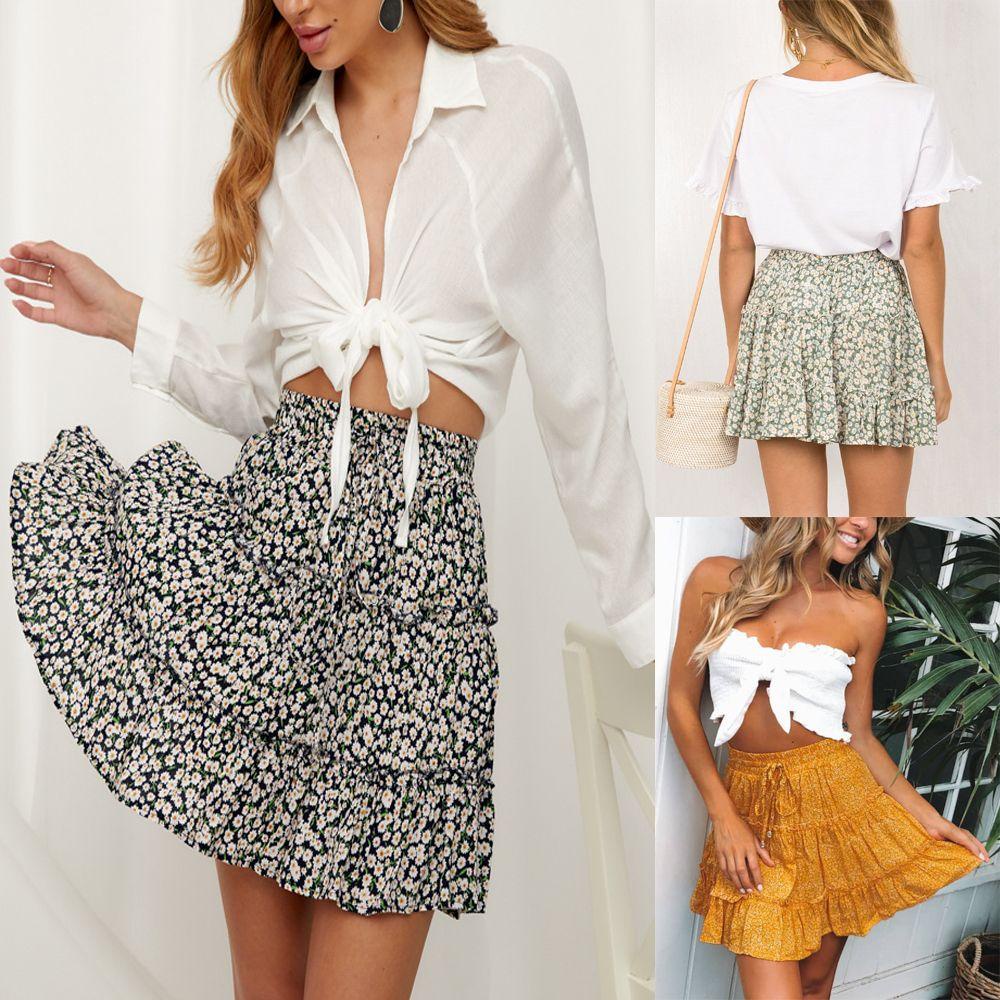 Chân Váy Ngắn Lưng Cao Họa Tiết Hoa Thời Trang Đi Biển 1 Cái Cho Nữ