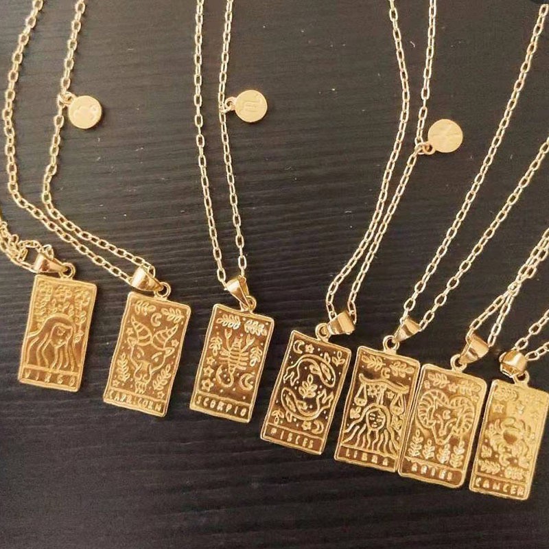 Vòng cổ Vàng Mặt Hình Đồng Xu 12 Cung Hoàng Đạo Phong Cách retro