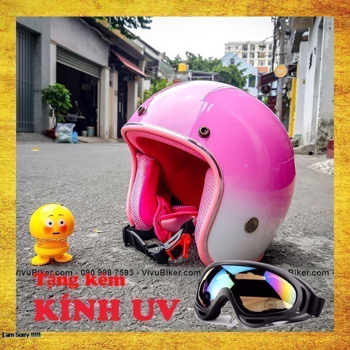 COMBO Nón bảo hiểm 3/4 trắng lót hồng kèm kính UV siêu cute - Mũ bảo hiểm 3/4 tặng kèm kính nón 3/4 nhiều màu lựa chọn