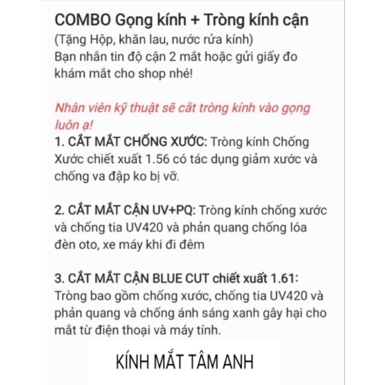 Gọng kính cận TATA Nam nữ dáng mắt vuông nhận cắt mắt cận viễn loạn theo yêu cầu