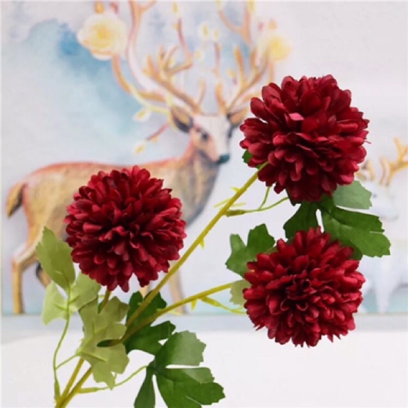 Hoa giả/ Hoa lụa - Cành cúc bing boong 3 bông cành dài 70 cm