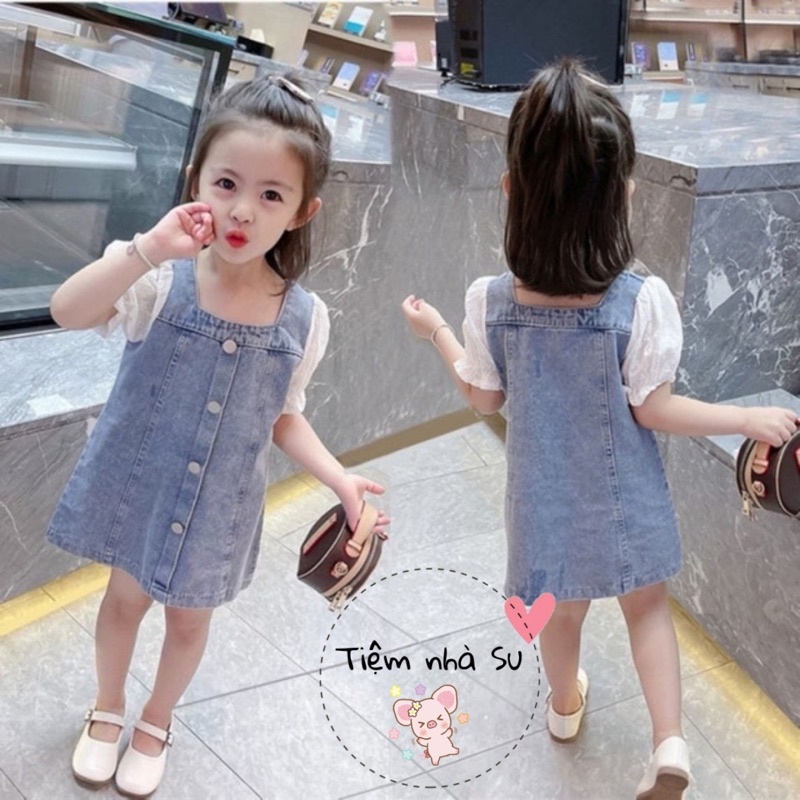 [SALE BỎ MẪU] - Váy bé gái - Váy Jean cho bé gái, phối tay bồng cực xinh. (08-18kg) - TIỆM NHÀ SU